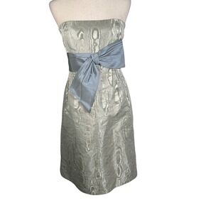 Kay Unger New York Dress Women 12 Silver Metallic Brocade Strapless Bow Cocktail
